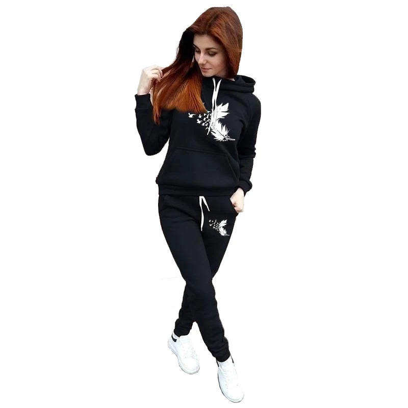 New Fashion Womens Clothes Casual Long Sleeve Hoodie + Pants Sports Suits Autumn/winter Outdoor Fleece Jogging Suit